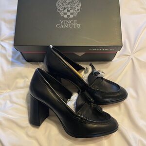 Vince Camuto Black Heels with Chunky Heel and Rounded Toe